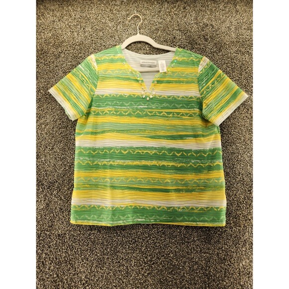 Alfred Dunner Medium Petite Short Sleeve Green Yellow Blouse 8.6608 - Picture 1 of 5